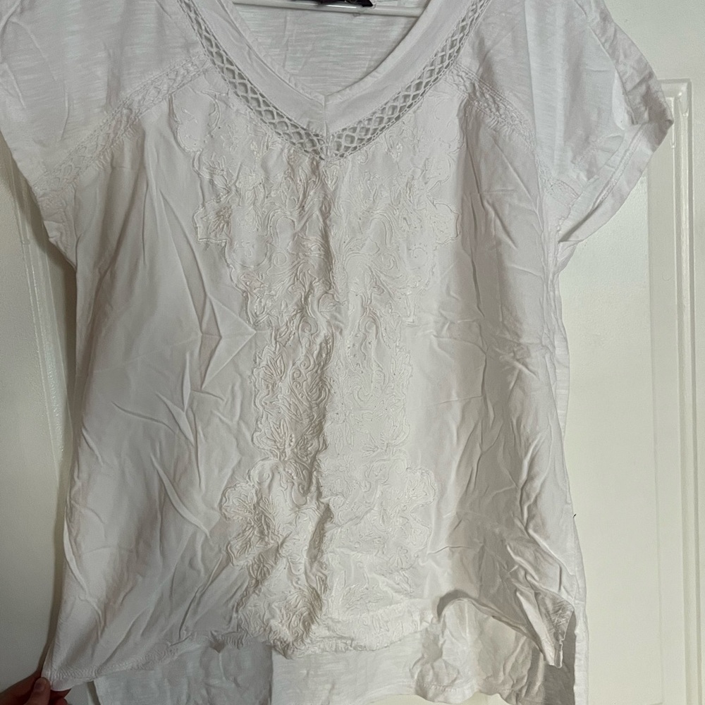 White Lace V-Neck T-Shirt